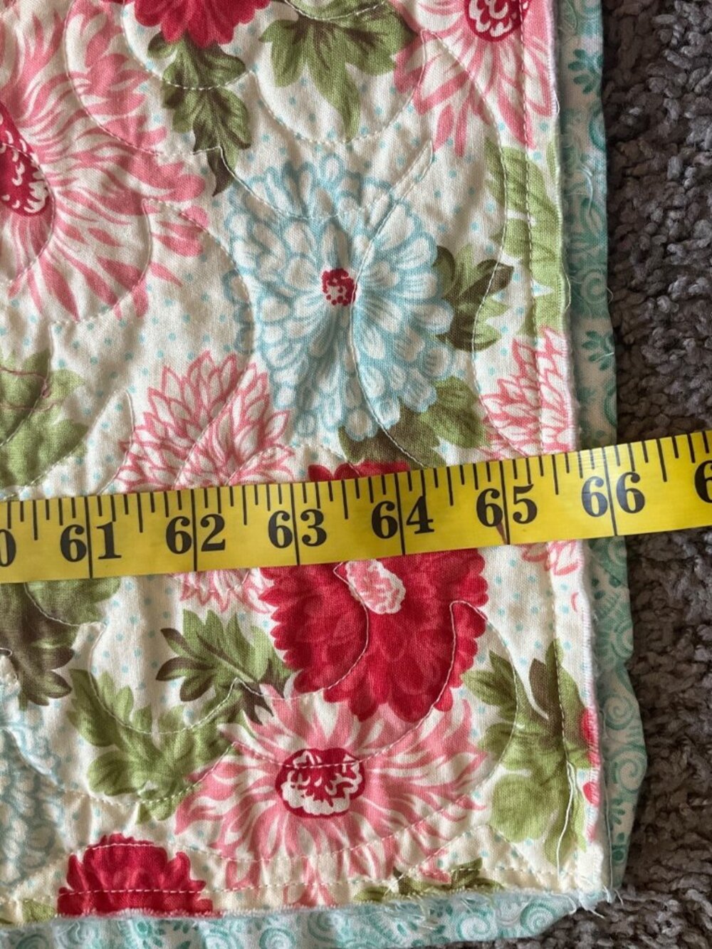 Handmade Reversible Quilt Floral & Geometric Patchwork Full/Twin 56"x66" French - Picture 5 of 10